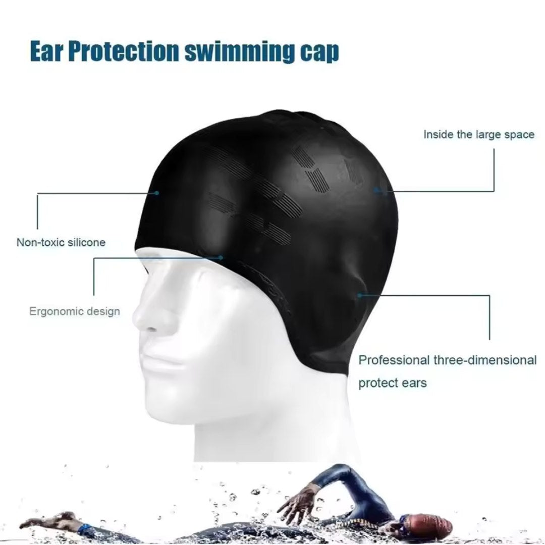 Silicone Swim Cap with Ear Pockets for Long or Thick Hair