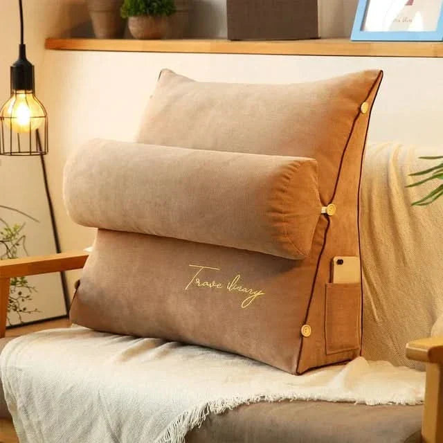 Wedge Back Support Pillow with Adjustable Neck Roll and Side Pockets