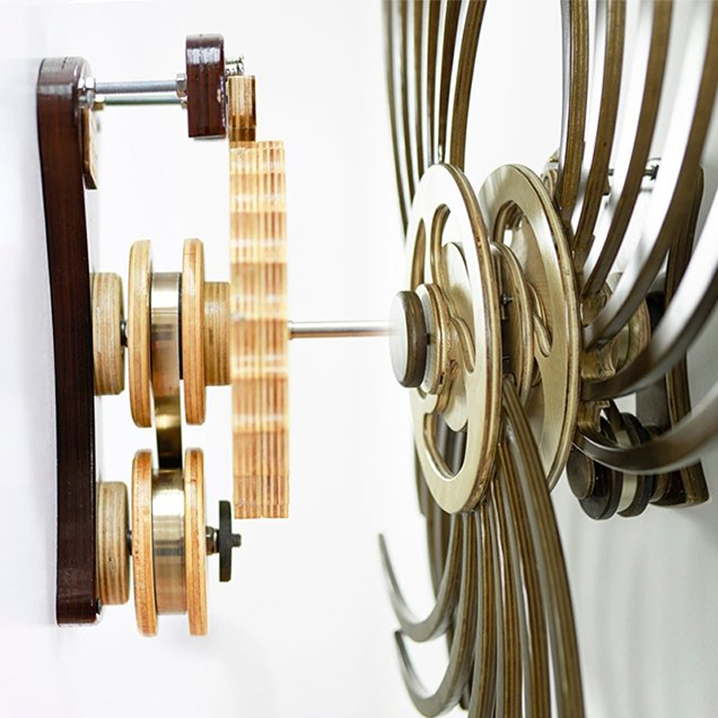 Handmade Wooden Kinetic Sculpture, Spring-Wound Moving Wall Art