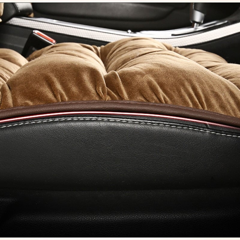 Quilted Short Plush Car Seat Cushion Pad with Headrest Cover, 19.1 x 40.6 in