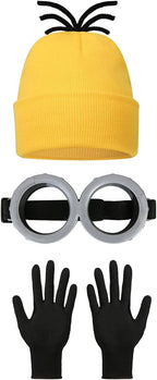 Adult Halloween Costume Accessories Set, Yellow Beanie, Goggles and Gloves