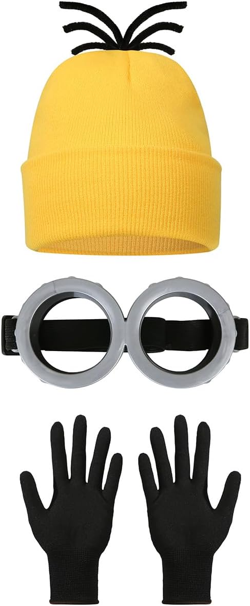 Adult Halloween Costume Accessories Set, Yellow Beanie, Goggles and Gloves