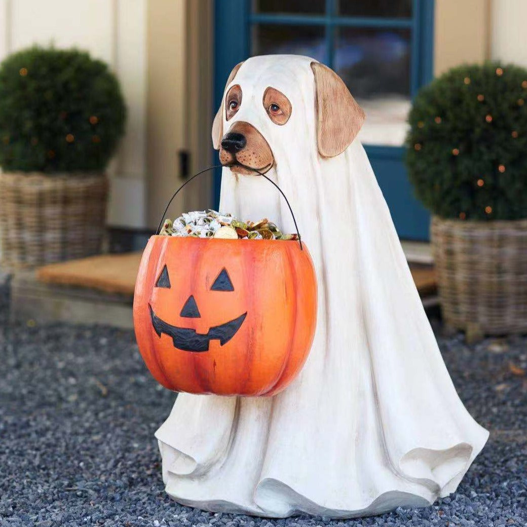Pumpkin Puppy Resin Garden Decor, Hand-Painted, 18 × 17 × 25 cm