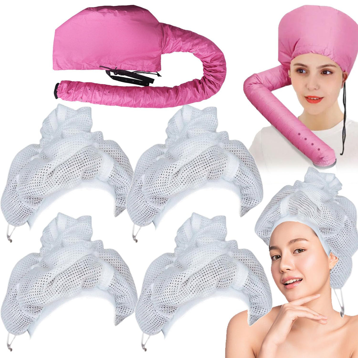 Portable Hair Bonnet Dryer Cap and Mesh Net Plopping Cap
