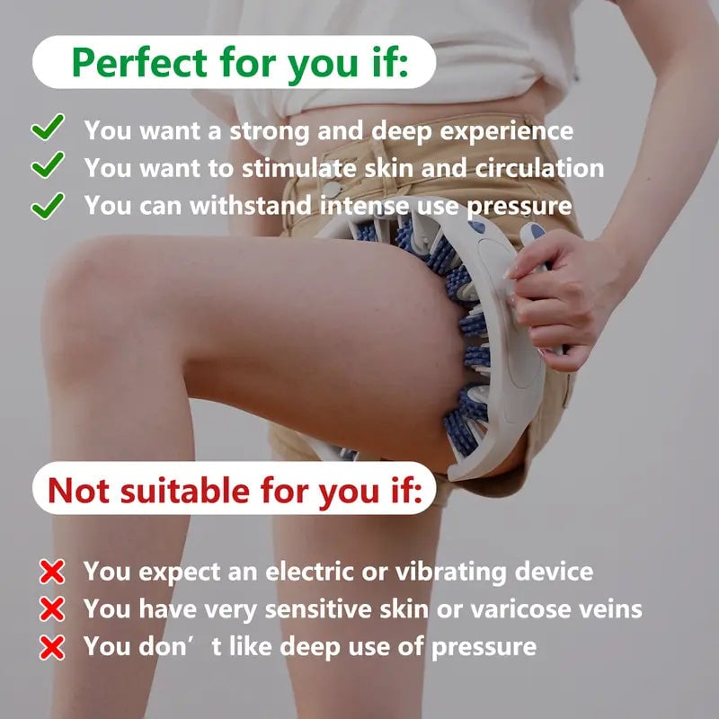 Manual Massage Roller with 360° Rollers, Adjustable Opening and Removable Handle