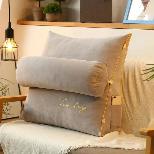 Wedge Back Support Pillow with Adjustable Neck Roll and Side Pockets