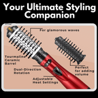 Rotating Hair Dryer and Styler with Two Brushes, 1000W, Adjustable Heat