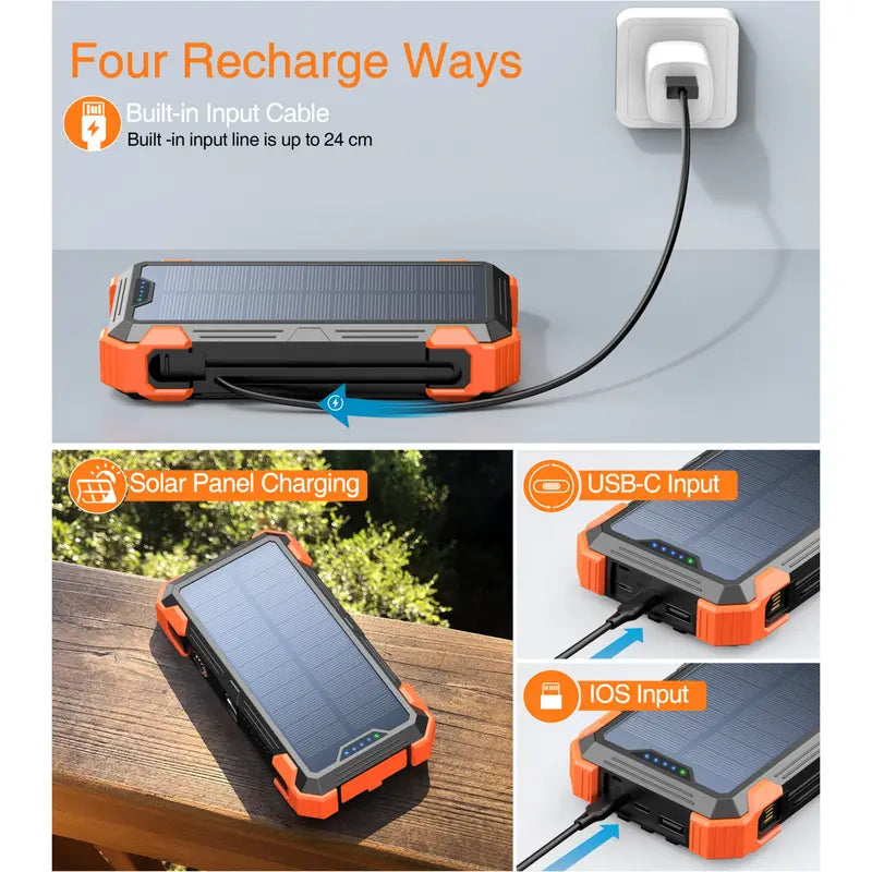 Solar Power Bank with Carabiner, IPX4 Splash Protection
