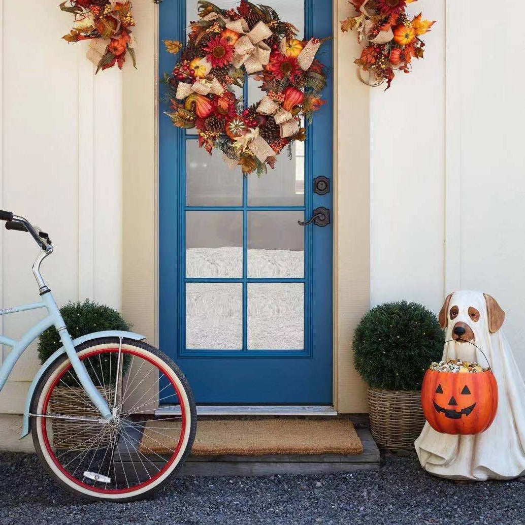 Pumpkin Puppy Resin Garden Decor, Hand-Painted, 18 × 17 × 25 cm