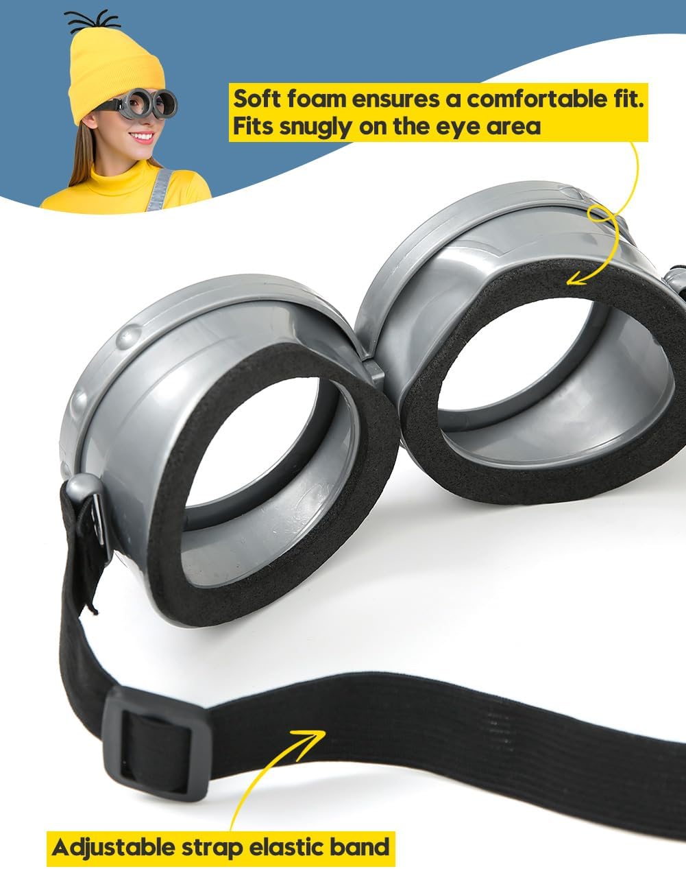 Adult Halloween Costume Accessories Set, Yellow Beanie, Goggles and Gloves