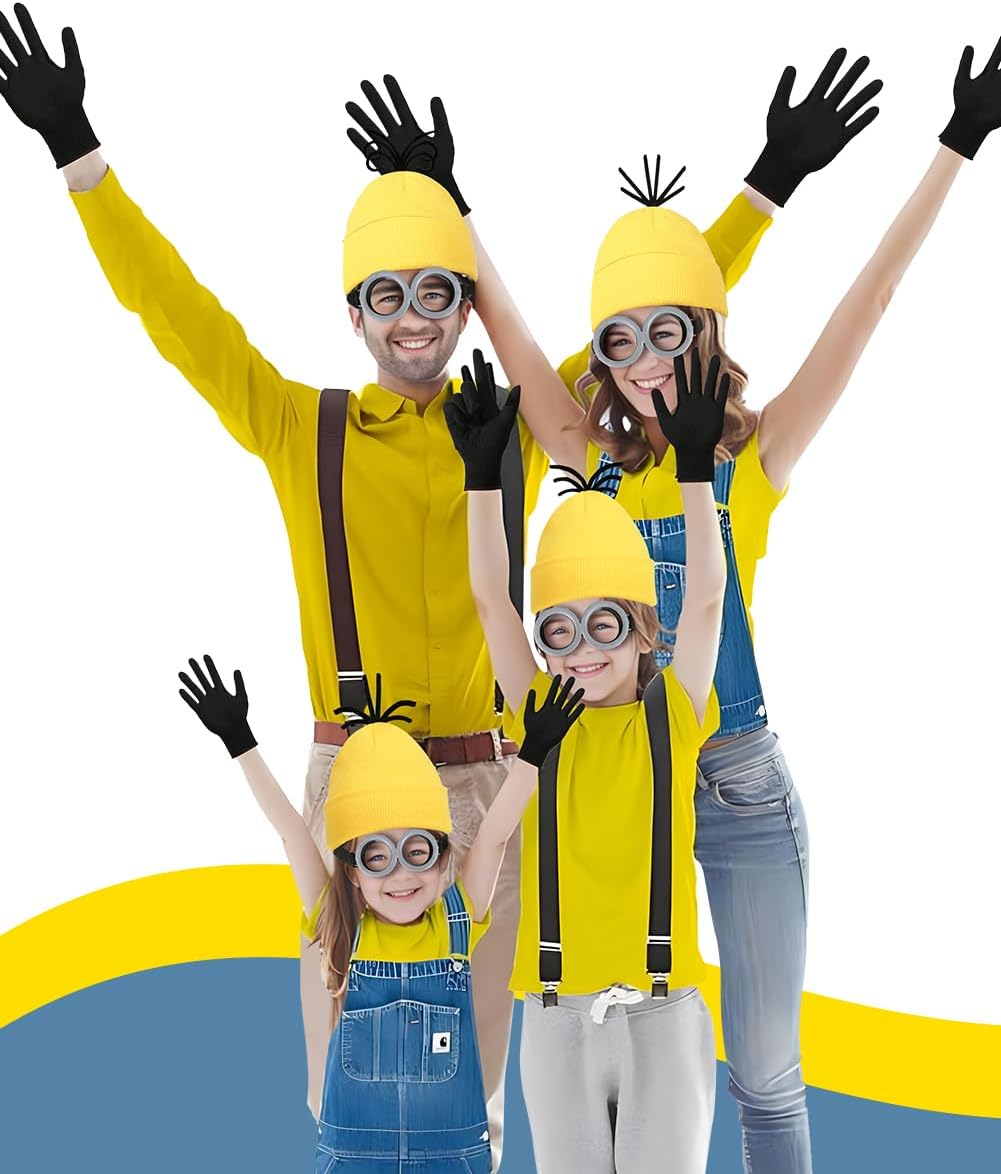 Adult Halloween Costume Accessories Set, Yellow Beanie, Goggles and Gloves
