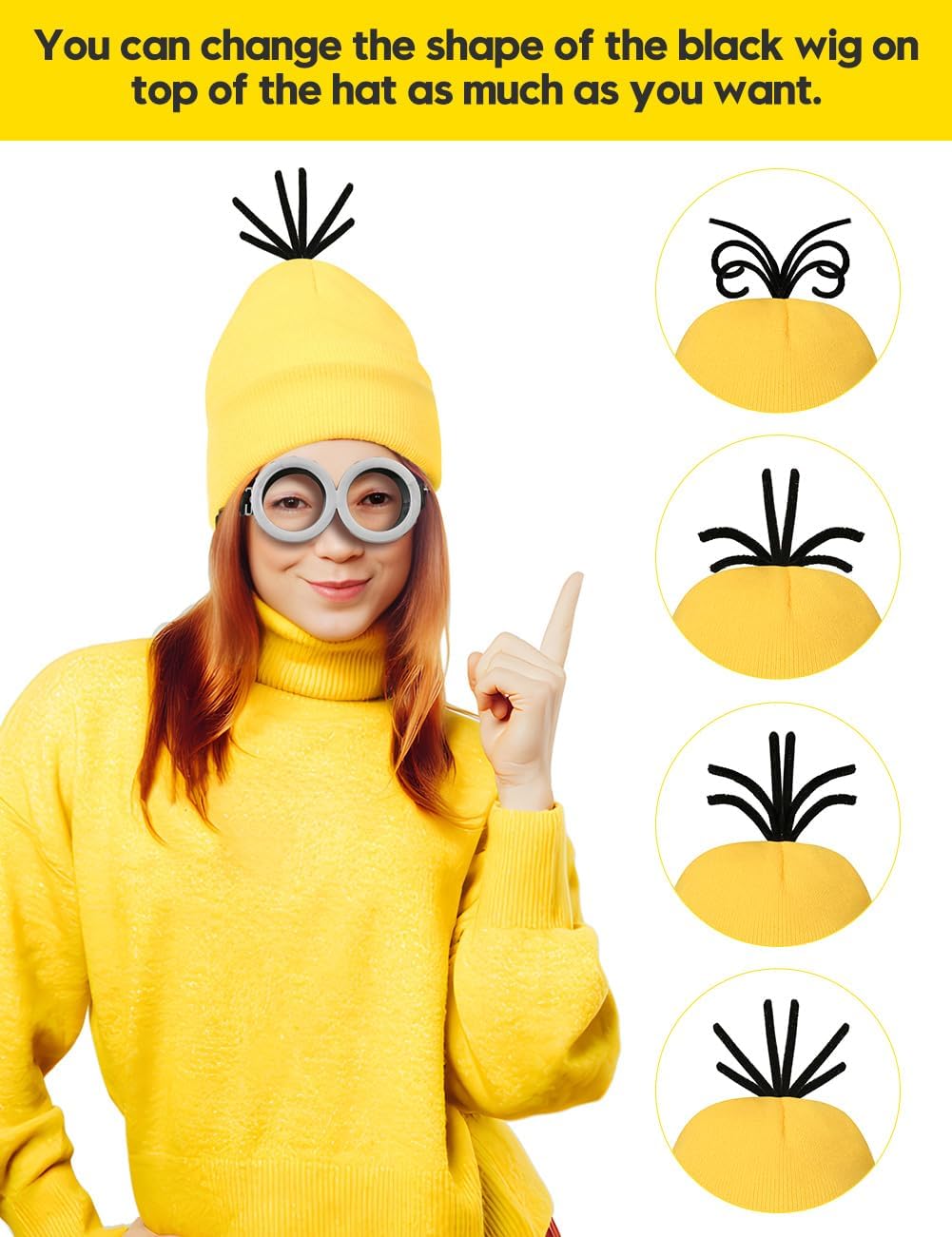 Adult Halloween Costume Accessories Set, Yellow Beanie, Goggles and Gloves