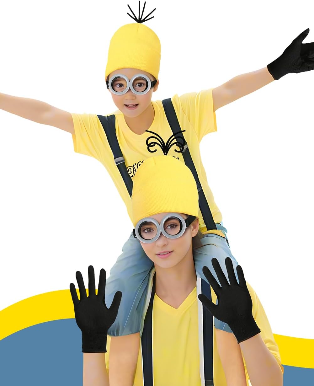 Adult Halloween Costume Accessories Set, Yellow Beanie, Goggles and Gloves