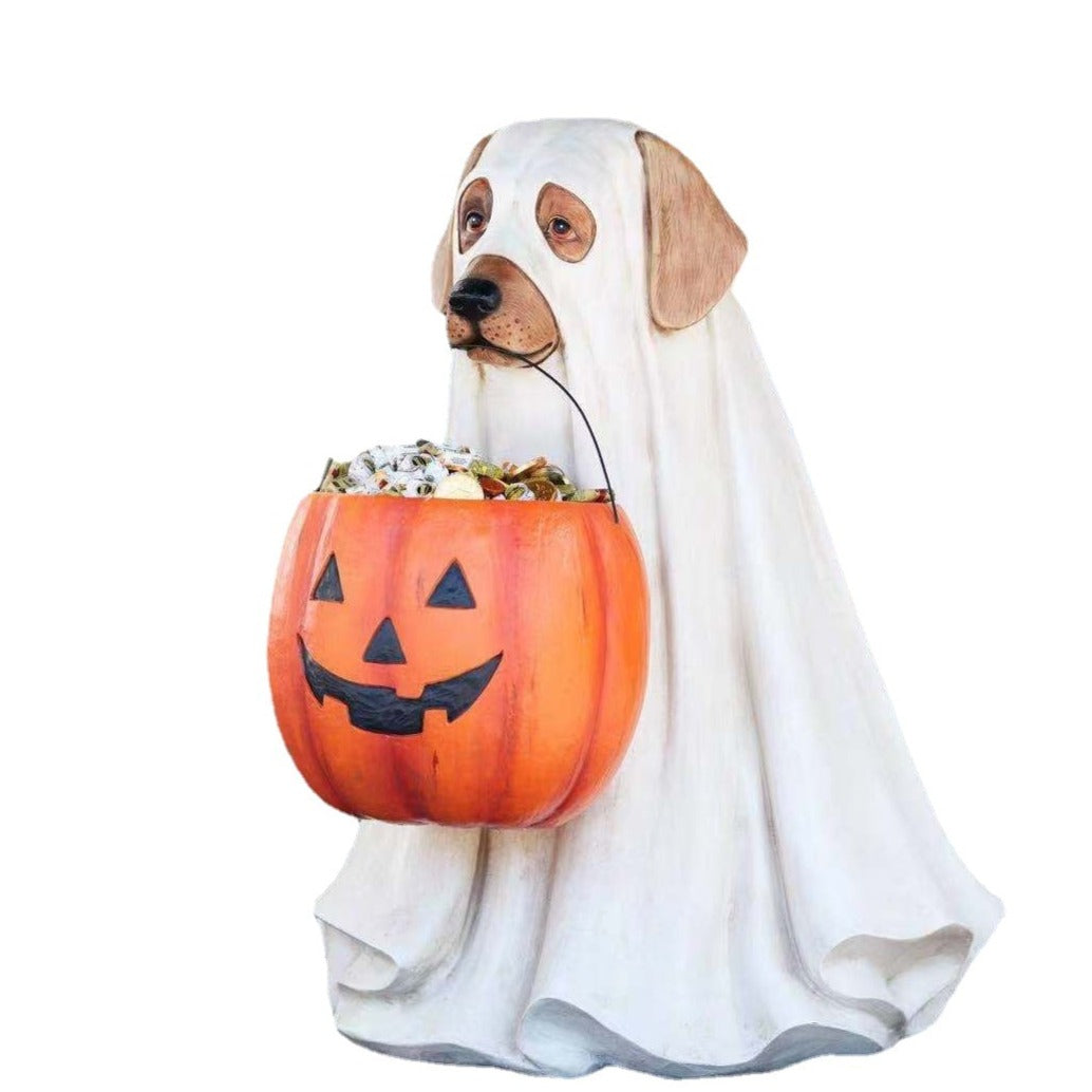 Pumpkin Puppy Resin Garden Decor, Hand-Painted, 18 × 17 × 25 cm