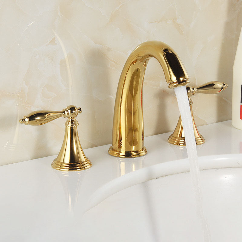 Brass Widespread Bathroom Sink Faucet with Two Lever Handles