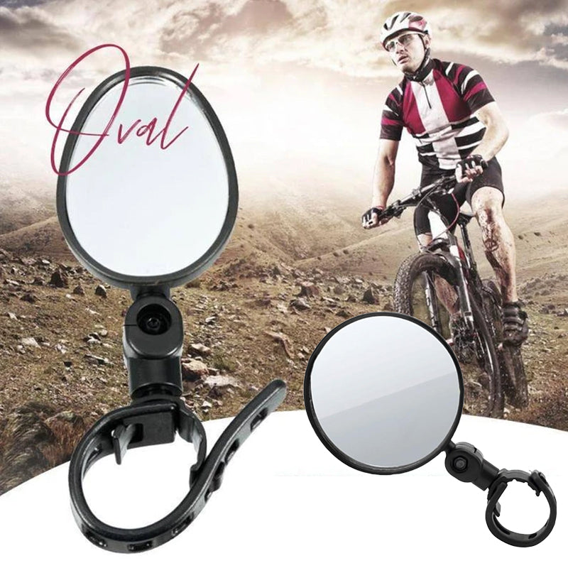 360° Rotatable Bicycle Rearview Mirror, Round or Oval, Handlebar Mount