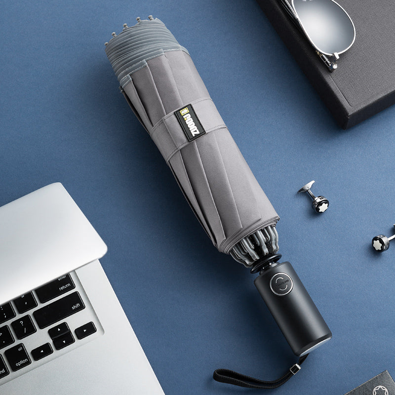 Reverse-Folding Automatic Rain Umbrella with LED Handle, Reflective Tape & 10 Ribs