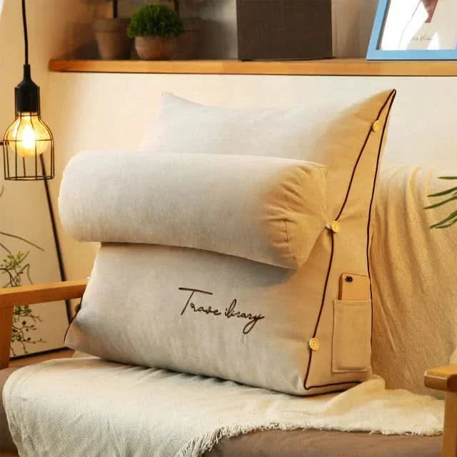 Wedge Back Support Pillow with Adjustable Neck Roll and Side Pockets