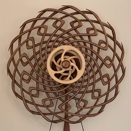 Handmade Wooden Kinetic Sculpture, Spring-Wound Moving Wall Art