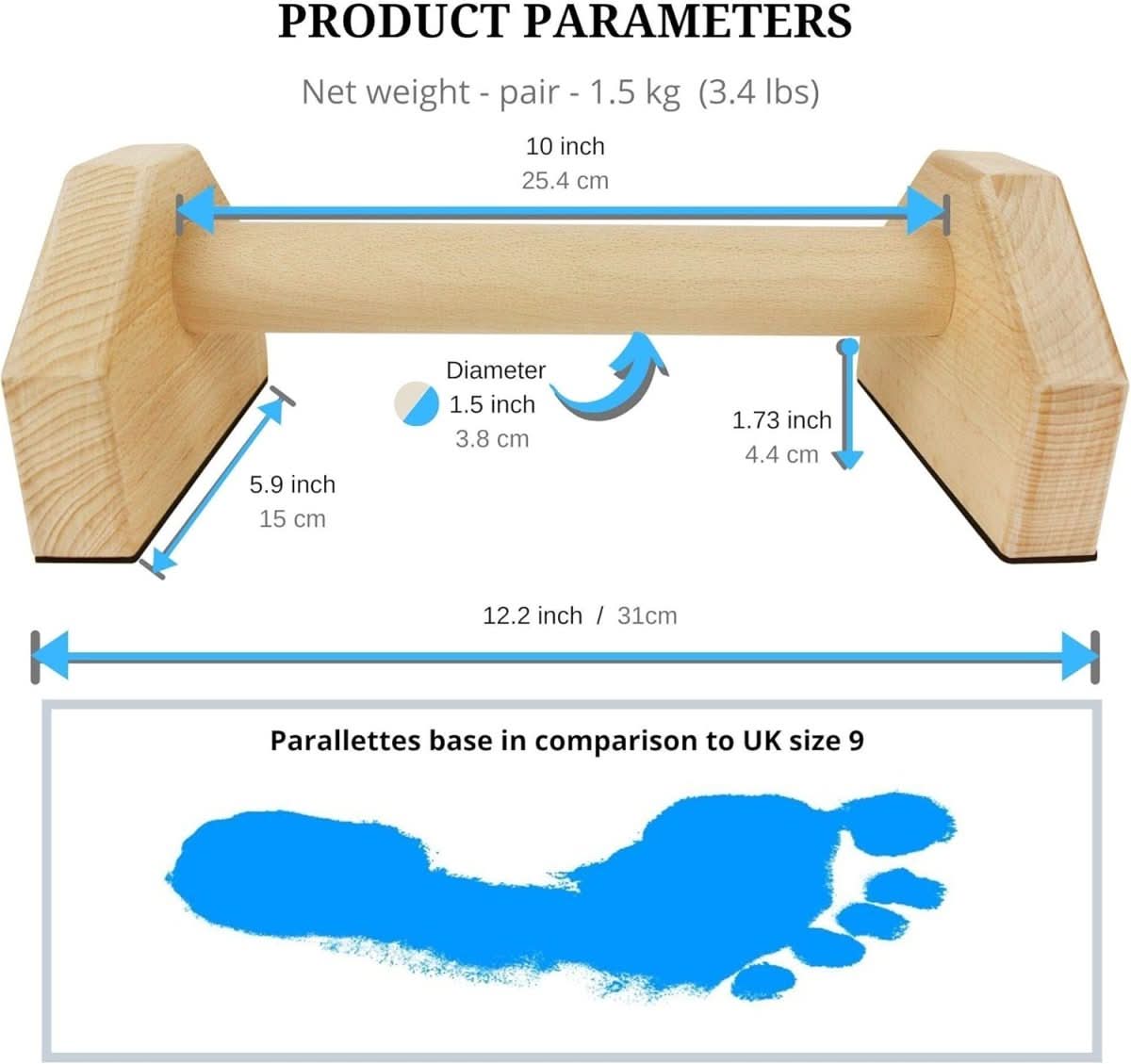 Wooden Push-Up Bars for Calisthenics Training, 9.8–19.7 in