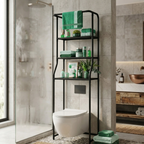Freestanding 3-Tier Over-the-Toilet Bathroom Storage Shelf with Towel Bar