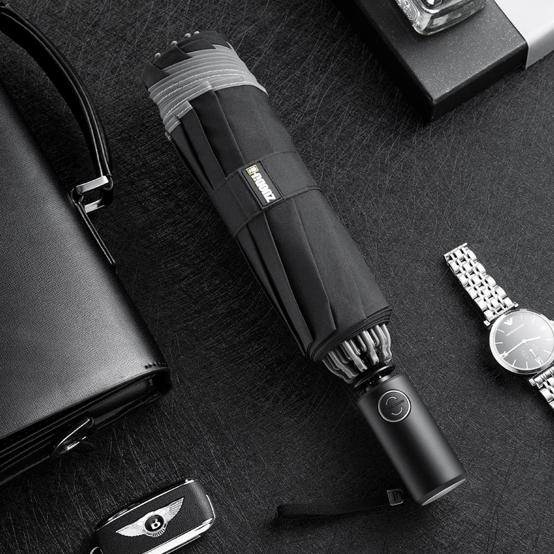 Reverse-Folding Automatic Rain Umbrella with LED Handle, Reflective Tape & 10 Ribs