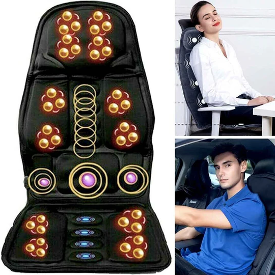 8-Mode Heated Massage Seat Cushion with Neck Pillow for Car & Home, view 2