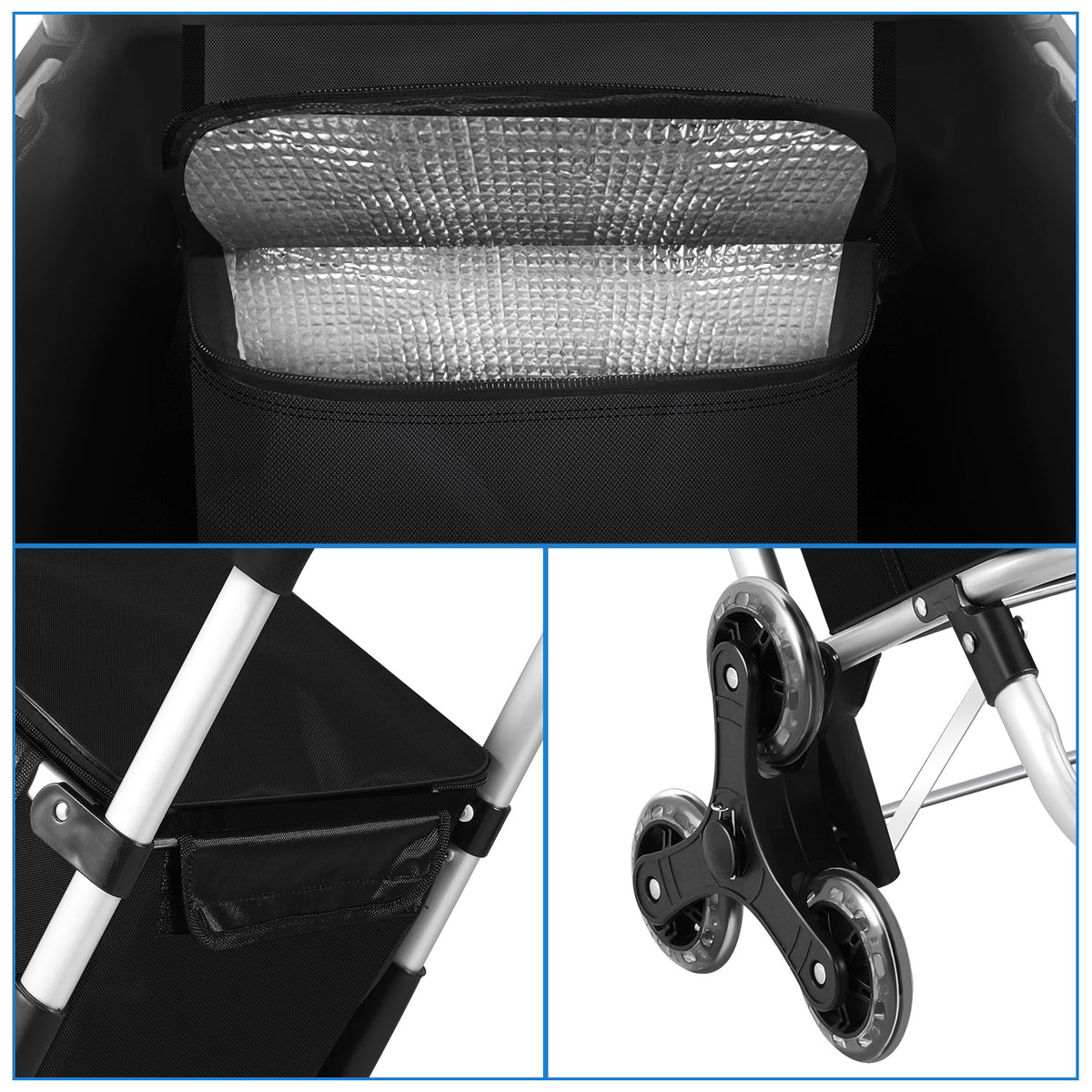 Foldable Shopping Trolley, 40 L, 1680D Oxford Fabric and Aluminum