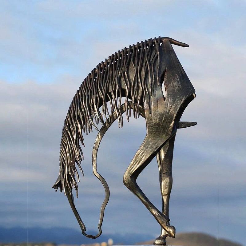 Metal Horse Garden Sculpture, 20 × 20 cm, Rustic Bronze