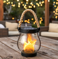 Solar Flame-Effect Lantern, 10 Inches, Hemp Rope Accents