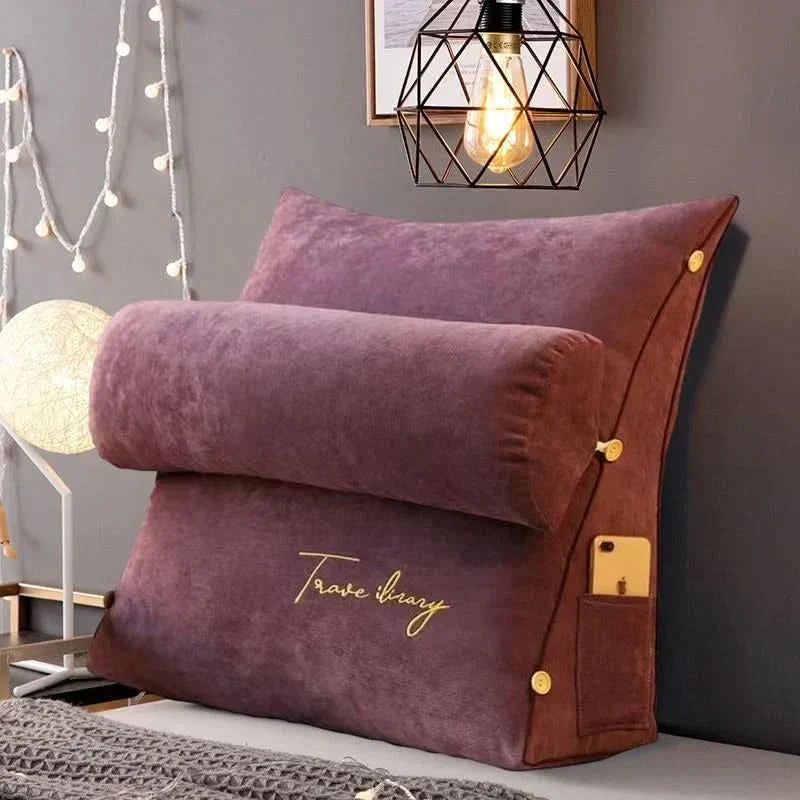 Wedge Back Support Pillow with Adjustable Neck Roll and Side Pockets