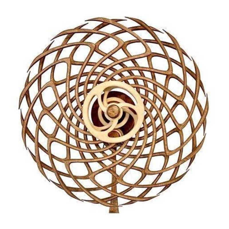 Handmade Wooden Kinetic Sculpture, Spring-Wound Moving Wall Art