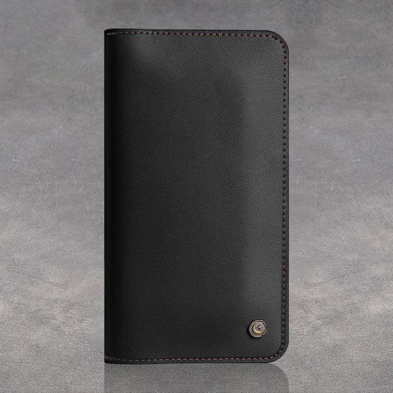 Dual Mobile Phone Storage Wallet with Magnetic Buckle and Cable Access
