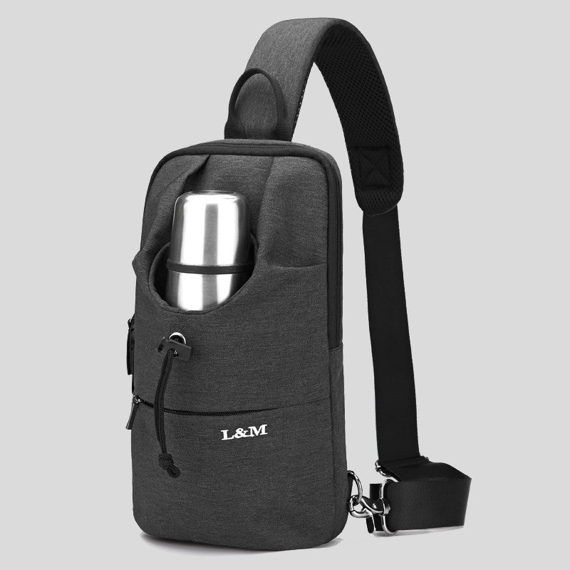 Portable Water-Resistant Oxford Cloth Sling Bag with Cup Holder