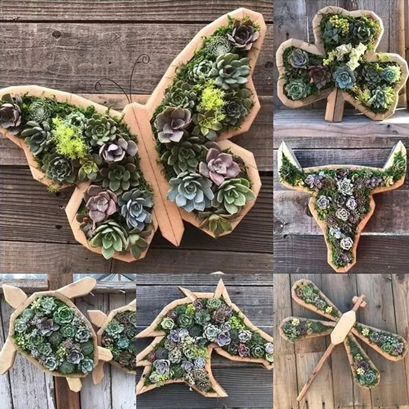 Wooden Animal Succulent Garden Arrangement, 9.8 × 0.7 in
