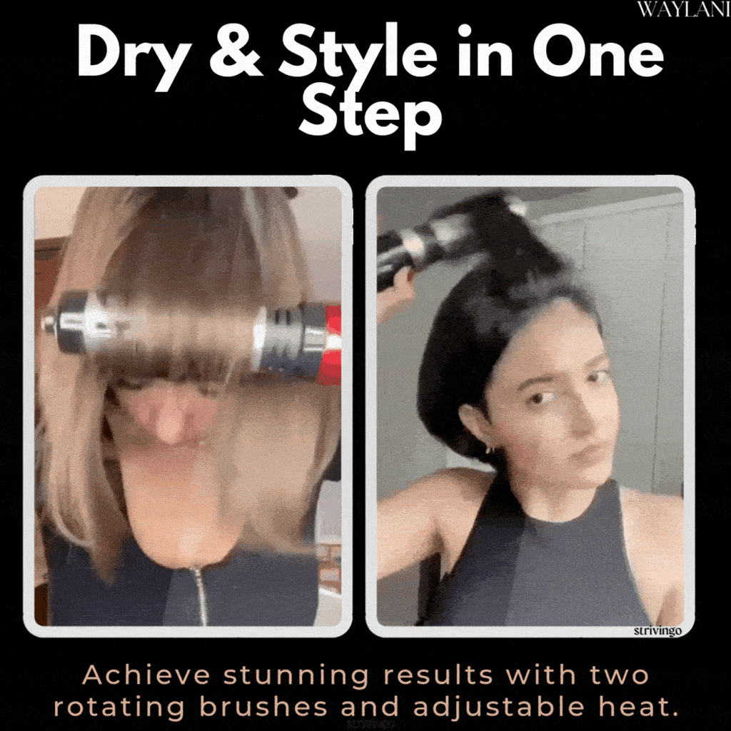 Rotating Hair Dryer and Styler with Two Brushes, 1000W, Adjustable Heat