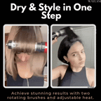 Rotating Hair Dryer and Styler with Two Brushes, 1000W, Adjustable Heat