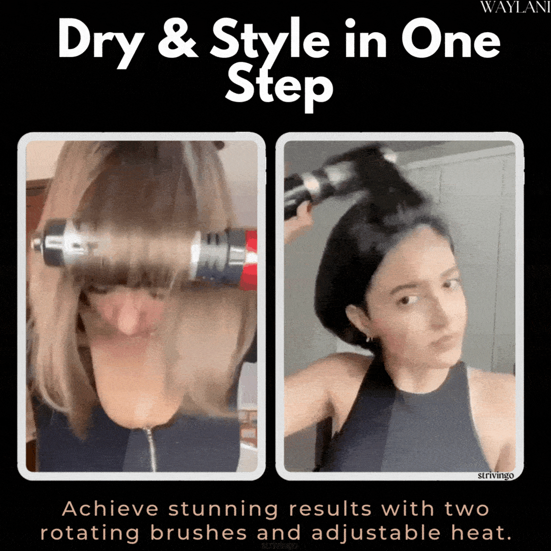 Rotating Hair Dryer and Styler with Two Brushes, 1000W, Adjustable Heat