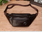 Cowhide Leather Men's Waist Bag, 22 cm, Adjustable Strap to 130 cm