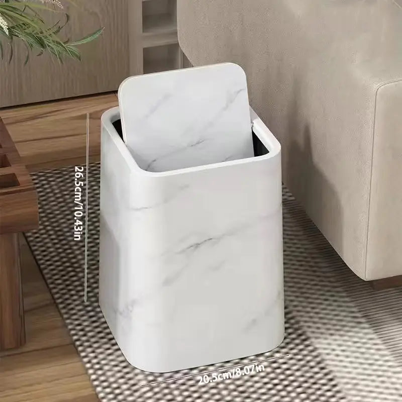 Marble-Design Plastic Trash Can with 360° Swing Lid