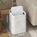 Marble-Design Plastic Trash Can with 360° Swing Lid