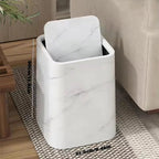 Marble-Design Plastic Trash Can with 360° Swing Lid