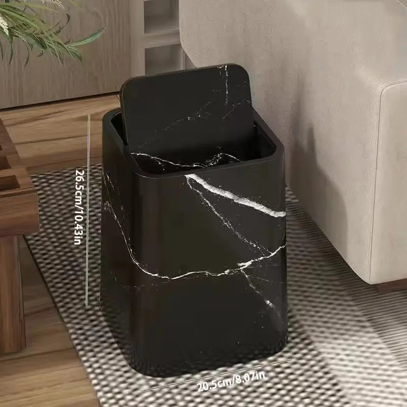 Marble-Design Plastic Trash Can with 360° Swing Lid