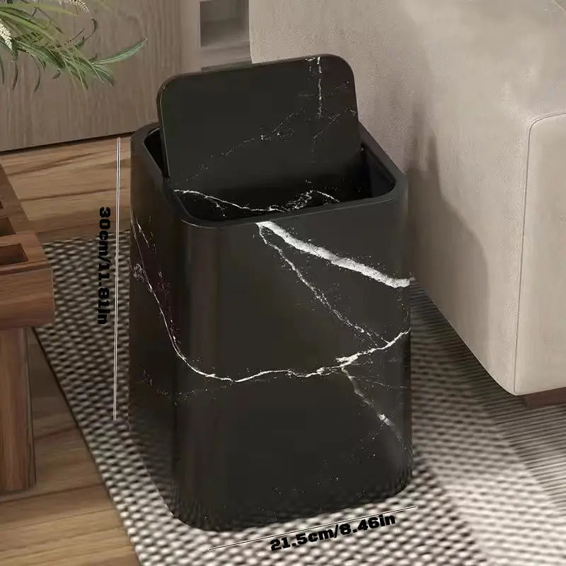 Marble-Design Plastic Trash Can with 360° Swing Lid
