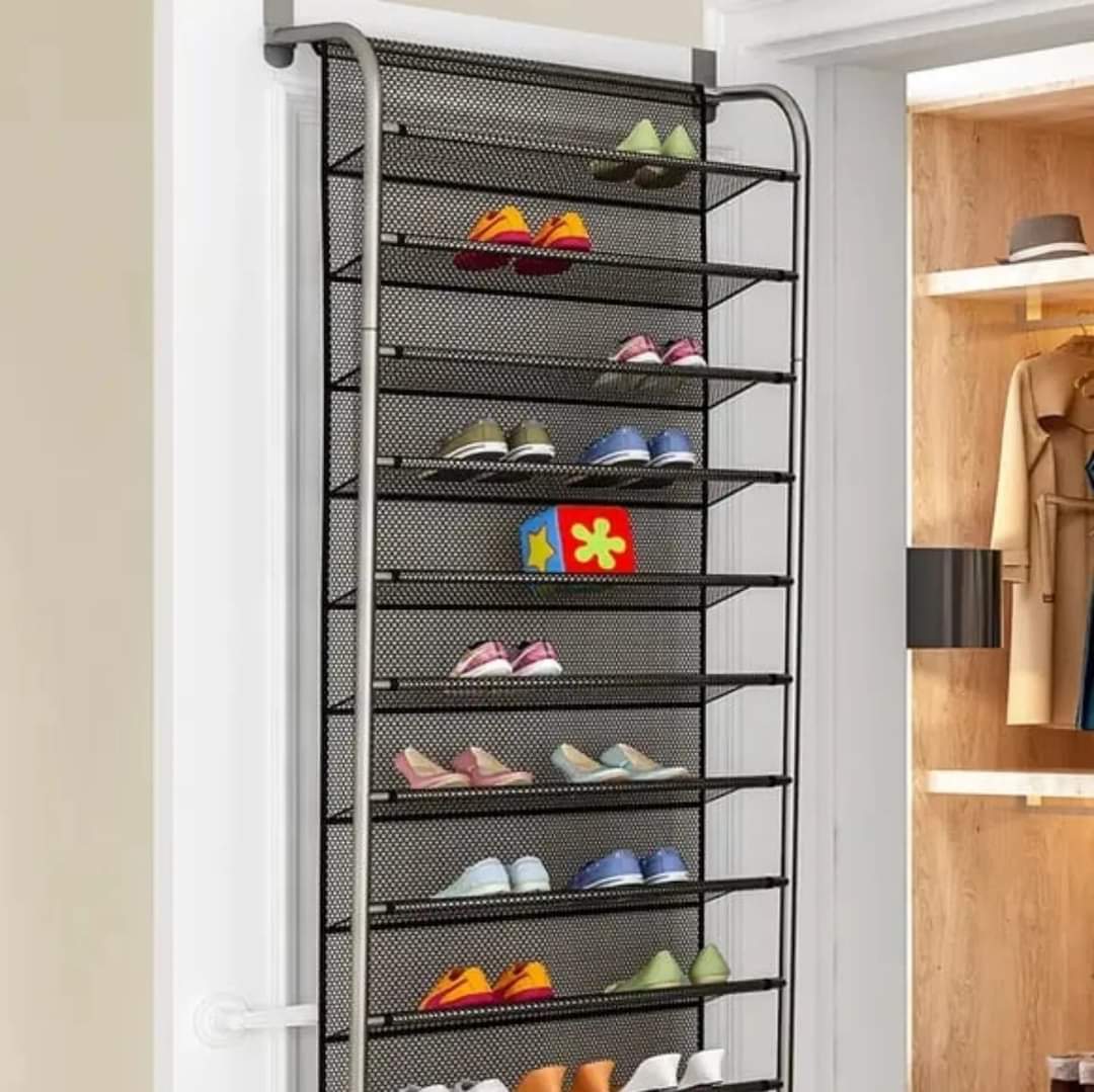 10-Tier Over-the-Door Shoe Rack, Metal and Mesh, 22 x 8.3 x 59.5 Inches