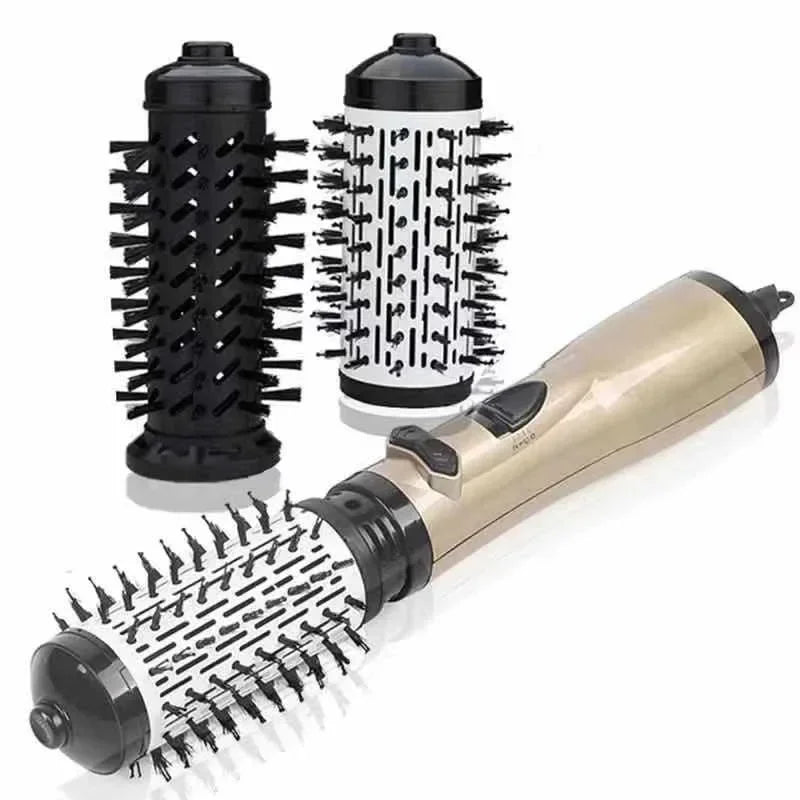Rotating Hair Dryer and Styler with Two Brushes, 1000W, Adjustable Heat