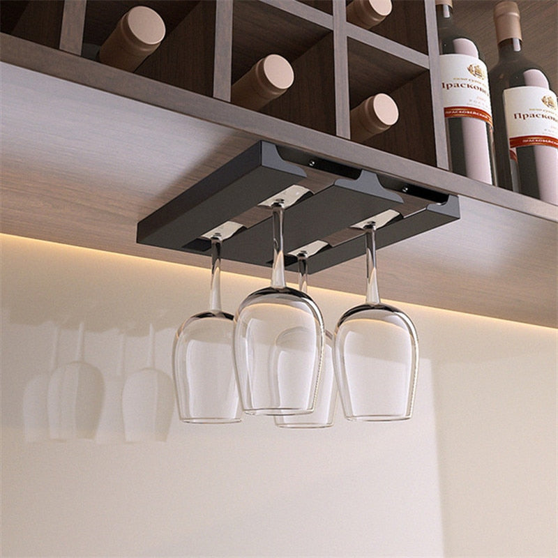 Under-Cabinet Metal Wine Glass Rack, 2 to 5 Slots, 22x23cm to 52x23cm
