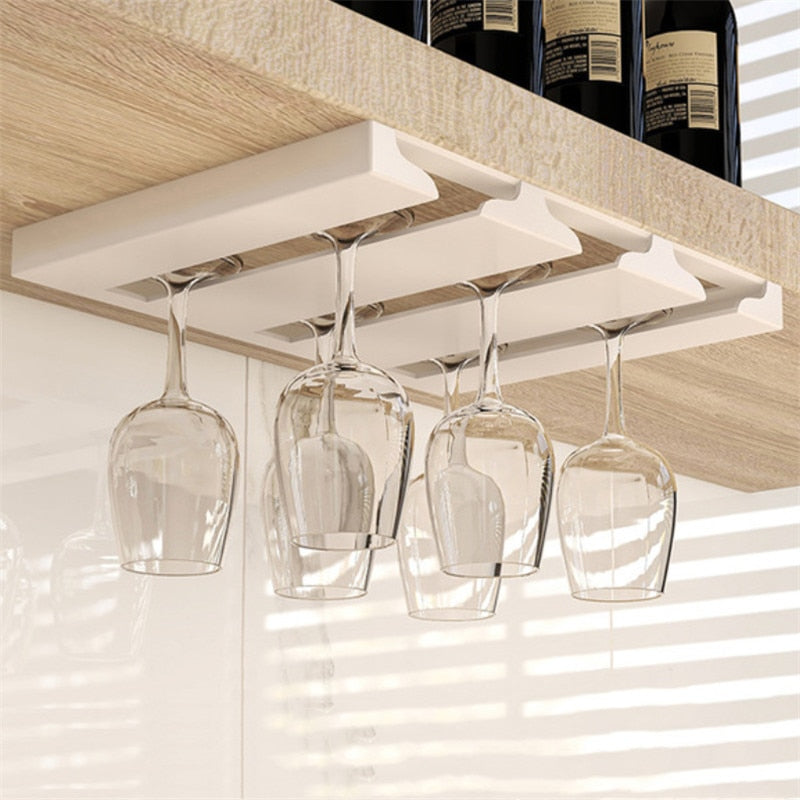 Under-Cabinet Metal Wine Glass Rack, 2 to 5 Slots, 22x23cm to 52x23cm