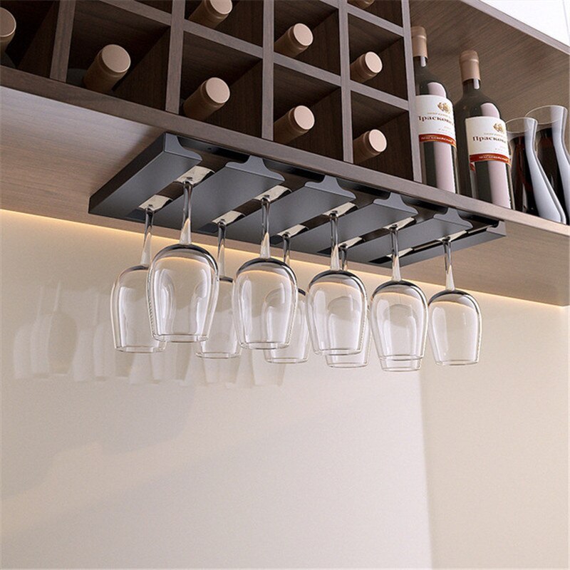 Under-Cabinet Metal Wine Glass Rack, 2 to 5 Slots, 22x23cm to 52x23cm