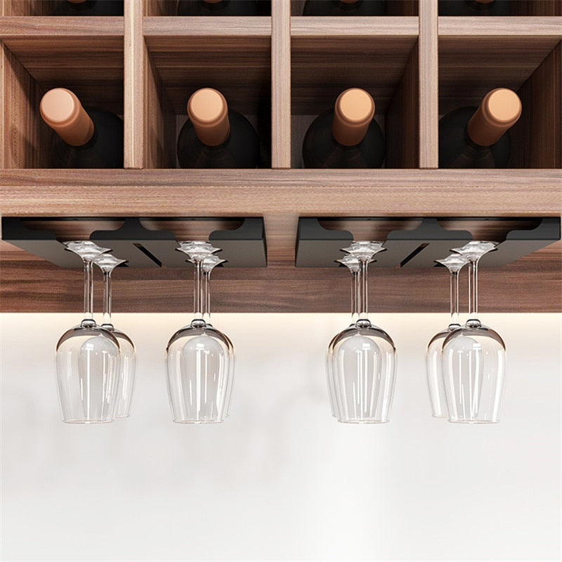 Under-Cabinet Metal Wine Glass Rack, 2 to 5 Slots, 22x23cm to 52x23cm